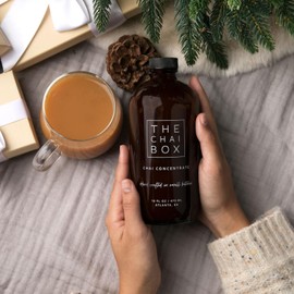 The Chai Box - Sweetened Chai Tea Concentrate - Vegan, Gluten Free, All Natural Ingredients, Black Tea, w/Cinnamon & Cardamom - Prepare using 1:1 Ratio of Milk & Concentrate - Pack of 2-16oz Bottles
