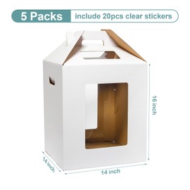 Wowxyz 5 Pack Tall Cake Boxes for Tier Cakes 14x14x16 Inch Disposable Layer Tall Baking Carrier with Window Large Tierd Bakery Take Out Transport Containers with Handle for Wedding, Birthday, Party