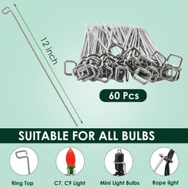 12 Inch Christmas Light Stakes 60 Pack Christmas Yard Lights Metal Stakes Universal Yard Lawn Holiday Light Stakes for C7 C9 String Lights Ground Stakes for Christmas Lights on Garden Driveway Pathway