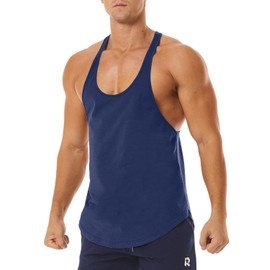 ROWILUX Men's Workout Quick Dry Soft Gym Bodybuilding Stringer Tank Tops (Navy Blue,XL)
