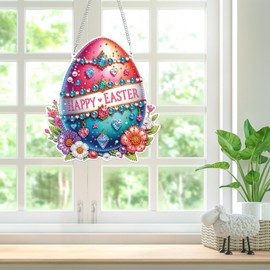 Lxmsja 5D Easter Diamond Painting Pendant, Easter Egg Diamond Painting Children Adults, Hanging Ornament Craft Set for Adults Gift Girls 7 8 9 10 11 Years, Easter Gifts Children