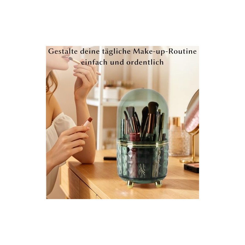 FAVORTALK Make-Up Cosmetic Organiser with 6 Compartments, 360° Rotating Brush
