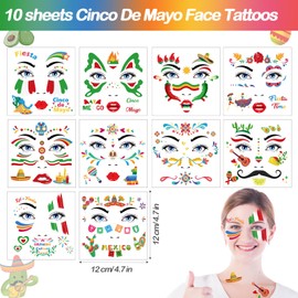 Konsait 10 Sheets Fiesta Party Favors Temporary Face Tattoos for Women Girls Cinco De Mayo Accessories Body Makeup Tattoo Mexican Party Favors Chili Pepper Taco Face Tattoos for Kids Adult