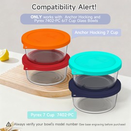 Sophico Sophico Round Silicone Storage Cover Lids Replacement for Anchor Hocking and Pyrex 7402-PC 6/7 Cup Glass Bowls (Container not Included) (BLUE-2PACK)