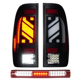 LED Tail Lights Pair + 3rd Third Brake Cargo Lamp Compatible with Ford F150 1997-2003, for F150 Heritage 2004, Rear High Mount Stop Light and Taillights Assembly, 3 Pcs, Smoked Lens