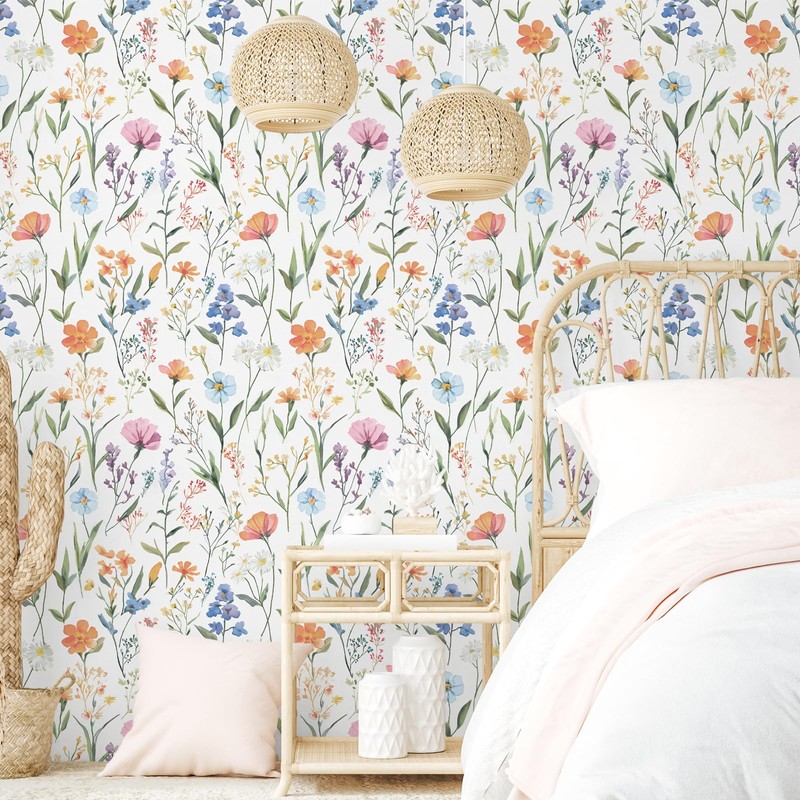 Sevalo Floral Peel and Stick Wallpaper Wildflower Boho Nursery17.3”×78.7”