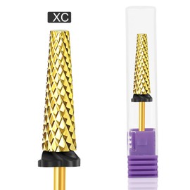 Super Long Barrel Nail Bits for Nail Drill 3/32" Nail Drill Bits,Tungsten Carbide,Nail Carbide 5 In 1 Bit for Manicure Pedicure Cuticle Gel Polishing Remover (Tapered Barrel-Coarse-XC, Gold)