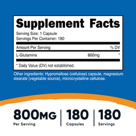 Nutricost L-Glutamine 800mg, 180 Capsules (2 Bottles)