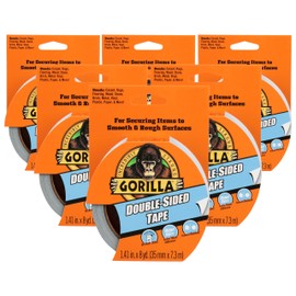 Gorilla Double-Sided Tape, 1.41" x 8 yd, Gray, (Pack of 6)