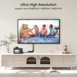 8K Micro HDMI to HDMI 2.1 Cable Coiled 1- 4 FT, 8K@60Hz, 4K@240Hz, HDR, 48Gbps Ultra High Speed Type D to Type A HDMI Braided Cord for Cameras, DSLRs, Camcorders, Portable Screens and Monitors