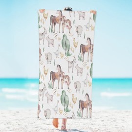 Horse Cow Goat Beach Towel Lightweight Microfiber Pool Towels 31"x61" Absorbent Large Travel Towels Sand Free Thin Quick Dry Beach Blanket for Women Men Swimming Camping Holiday