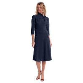 Donna Morgan Women's Mock Line Dress with Twist Neck Detail, Twilight Navy, 0