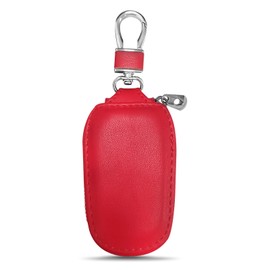 Wuyaoyao Car Key Case, Car Key Fob Cover Case, Leather Key Fob Case with Metal Hook and Keyring Zipper Bag for Remote Key Fob (Red)