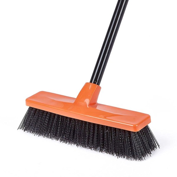 Small Multi-Surface Push Broom for Outdoor,Indoor Sweeping - 50"-59" Telescopic Handle - 12" Wide Bristles