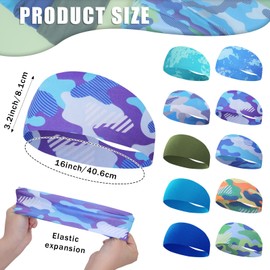 Fumwase 10 Pieces Boys Headbands Athletic Sweatbands Headbands 16 inch Elastic Sports Wicking Headbands Breathable Soft Sweatband Head Wrap for Basketball Football Cycling Running (Stylish Style, 10)