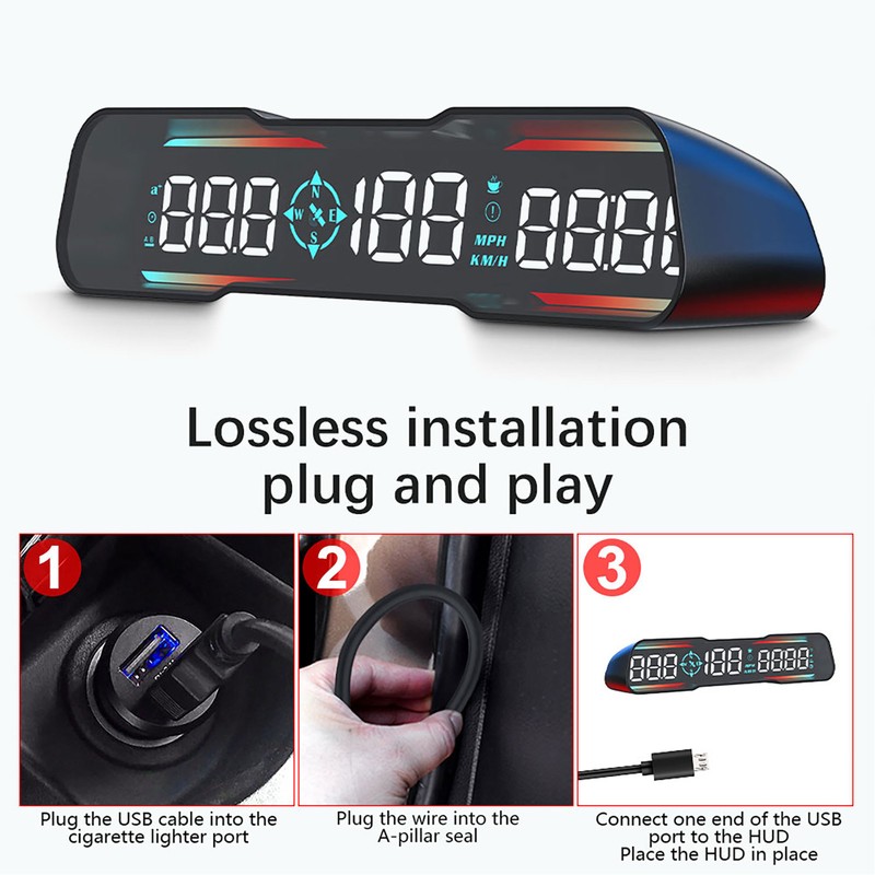 7 Inch Car LED HUD Display Time Speedometer Display Over