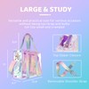 PuTian Large Iridescent Tote Bag for Women with Zipper |