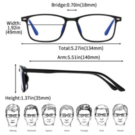 Suertree Myopia Glasses, Blue Light Filter, Distance Glasses, Lightweight Myopic Glasses for Men and Women, 3.5 Dioptres, black