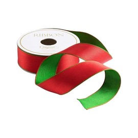 Caspari Red & Green Reversible Satin Wired Ribbon - Two 30 Foot Spools