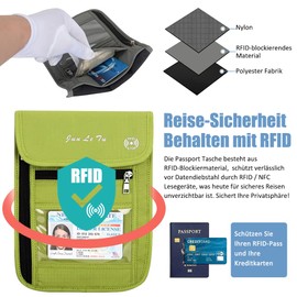 Tyuodna Neck Pouch with Viewing Window, Passport Bag with RFID, Travel Document Pocket for Men and Women, Travel Document Organiser for Cash, Cards, Keys and Passport, Green, Leisure