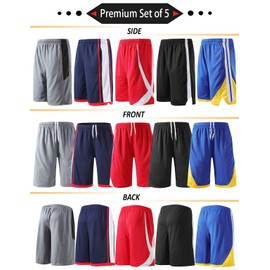 Liberty Imports Pack of 5 Men's Athletic Basketball Shorts with Pockets Mesh Quick Dry Activewear