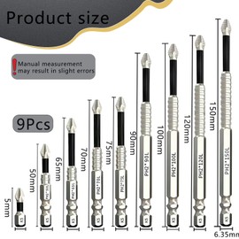 11 Pcs High Magnetic Screwdriver Drill Bit Set, Magnetic Screwdriver Bits, Anti Slip Screwdriver Bits, Wear Gloves Durable Durable for Precision Drilling and Fastening 25-150mm