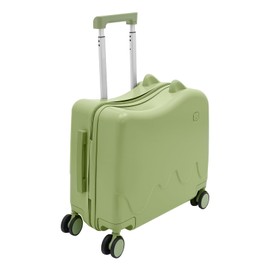 LOYALHEARTDY 18" Ride-On Kids Suitcase with Double Spinner Wheels Cute Lightweight Tow-Along Luggage Carry-on Hardside Trolly Case with Password Lock for Travel, Olive Green