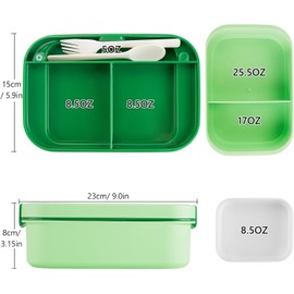 Bento Box Adult - Stackable Lunch Box Container with Removable Utensil Set for Women & Men, Leak-Proof, BPA-Free, Microwave & Dishwasher Safe - Ideal for Meal Prep, Work, School, and Trave(Green)