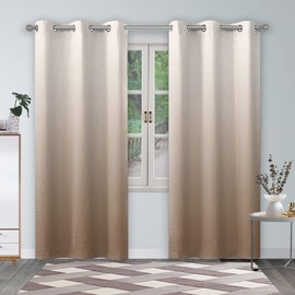Renaiss Brown Ombre Blackout Curtains, Gradient Color Thermal Insulated Window Curtain for Living Room, Polyester Grommet Top Window Drapes for Bedroom (42W x 84L / 2 Panels Per Set)