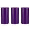 Mega Candles 3 pcs Unscented Purple Round Pillar Candle, Hand