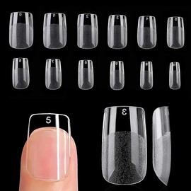 UNA GELLA Short Square Nails - Pre-buff Matte Gel x Nail Tips Short Square 120pcs Clear Square Full Cover False Fake Nail Tips for Nail Extension DIY Home Salon 12 Sizes for Women