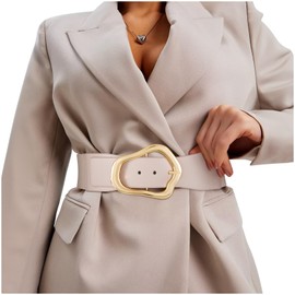 XZQTIVE Women Wide Elastic Waist Belt for Dresses Fashion Big Gold Buckle Stretchy Leather Waistband for Ladies