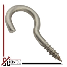 SC-Normteile SC9080 Screw Hooks with Wooden Thread – 4.4 x 50 mm – Pack of 5 – Wall Hooks | Clothes Line Hook | Curved | Rustproof - (Thread Length: 17 mm) - Made of A2 V2A Stainless Steel