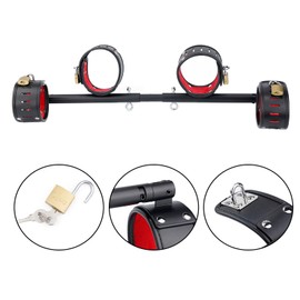 Integration 3 in 1 Heavy Duty Stainless Steel Expandable Black Spreader Bar with 4pcs PU Black-Red Adjustable Straps,Workout Bar for Home Gym Training Bar,Portable Pilates Kit