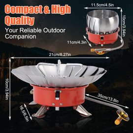 WODHMIEY 3500W Windproof Camping Stove, Folding Stainless Steel Backpacking Cooking Picnic Stove with Aluminum Alloy, Compact and Portable for Outdoor Activities, Easy Setup with