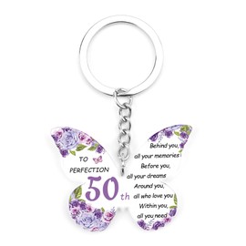 Bluckincle 50th Birthday Gifts for Women,50th Birthday Gifts for Her,Butterfly Acrylic Keyring 1975,50 Th Gifts for Women Friend Sister,Happy 50 Th Birth Day Keepsake Decorations