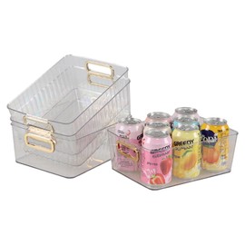 Jnktka 4-Pack Clear Pantry Organizer Bins, Plastic Storage Bins for Kitchen Refrigerator
