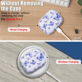 CameCosy Compatible for AirPods Pro 2 (2022) Case with Cute Keychain, Unique Blue Butterfly Shockproof Premium Drop Protection Cover Case for AirPods Pro 2nd Generation