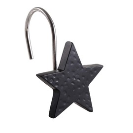 CHICTIE Star Shower Curtain Hooks,Black Decorative Shower Curtain Hooks Rings,Set of 12 Rust Proof Shower Hooks for Bathroom (Black)