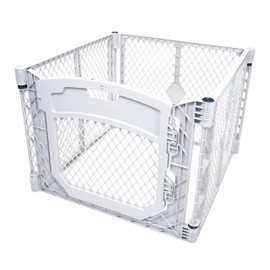 MyPet North States Petyard Plus: 3 Ft. Wide Folding Dog Playpen Indoor or Outdoor. 4-Panel Freestanding Play Pen Dog Gate Made in USA. 26" Tall, Light Gray