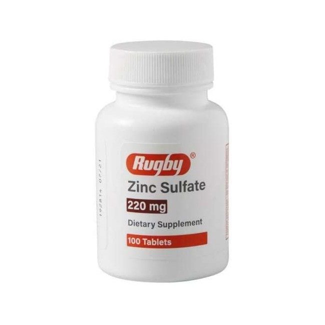 Rugby Zinc Sulfate 220mg Tablets Supplement 100 Count Bottle