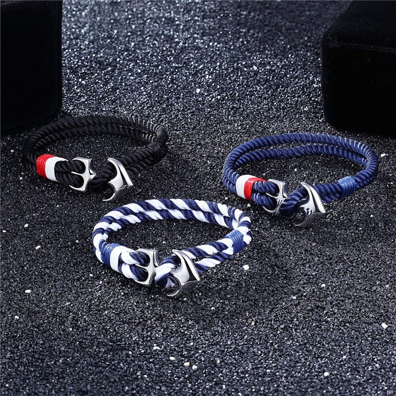 EXINOX Navy Blue Stainless Steel Anchor Bracelet for Men Women,