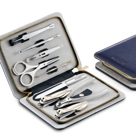 MR.GREEN Innate Luxury Manicure Set Surgical Grade Scissors Stainless nail clipper Kit full grain cow leather package Pedicure (9 in 1 Manicure Set)