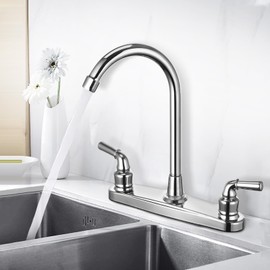 RV Non-Metallic Kitchen Faucet Two Handle-8" Main Body-High Arch-360 Swivel Replace for Motorhomes, Travel Trailers,Campers (8" HIGH Arch)