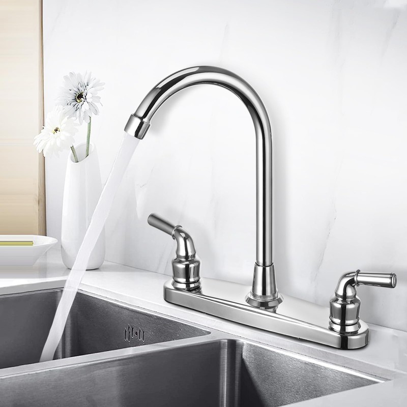 RV Non-Metallic Kitchen Faucet Two Handle-8" Main Body-High Arch-360 Swivel