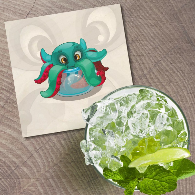 Unbranded Octopus Aquarium Animal 4'' X 4'' Square Wooden Coaster