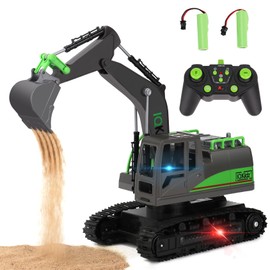 IQKidz Remote Control Excavator Toys for Boys 4-7 Yrs Old - Best Birthday Gift for Kids Age 3 5 8 9 10+, Metal Shovel Construction Vehicles with Light Sound, Rechargeable RC Tracked Digger