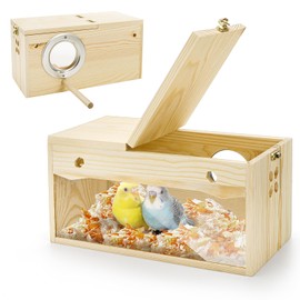 Hiceeden Visual Parakeet Nesting Box, Premium Pine Bird Nest Box with Perch, Transparent Acrylic Bird Cage House Wooden Breeding Box for Budgie, Finch, Lovebirds, Cockatiel, Parrot, 9.8×4.9×5 Inches