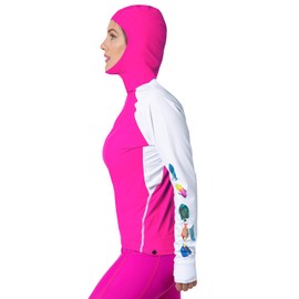 Tuga Women's Snorkel Hooded Top, Caribbean Fish, UPF 50+, USA Made, Fuchsia, M