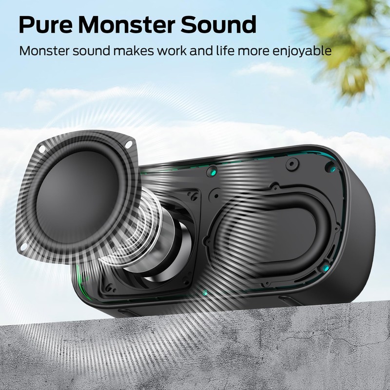Monster S150 Speaker, Strong Bluetooth 5.4, IPX7 Waterproof Wireless Speaker,
